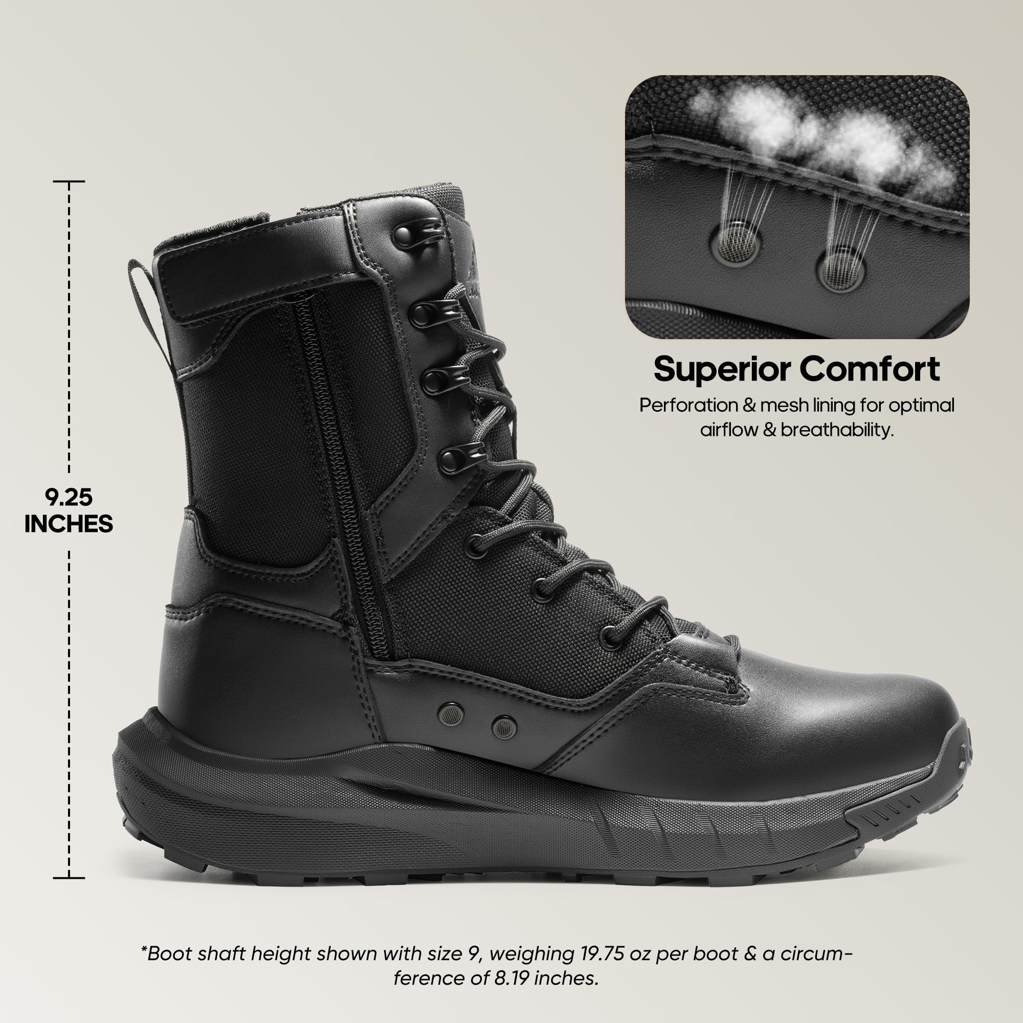 NORTIV 8 Men's Breathable Military Tactical Combat Boots Side Zipper Arch Support Leather Lightweight Motorcycle Work Hiking Boots 8 Inches DesertStorm - Image 5