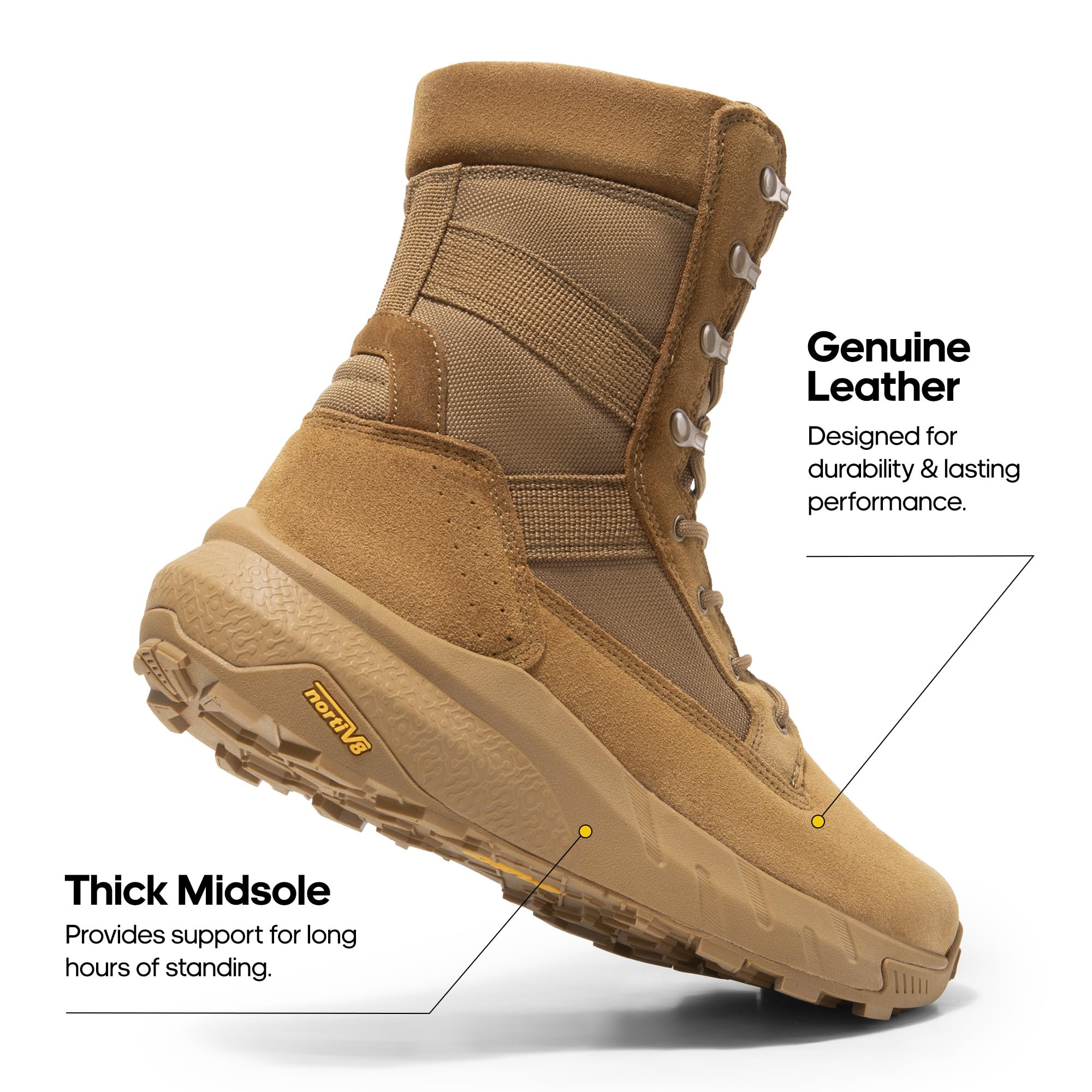 NORTIV 8 Men's Breathable Tactical Military Work Boots Side Zipper Leather Lightweight Hiking Motorcycle Combat Boots 8 Inches Peakforce - Image 6