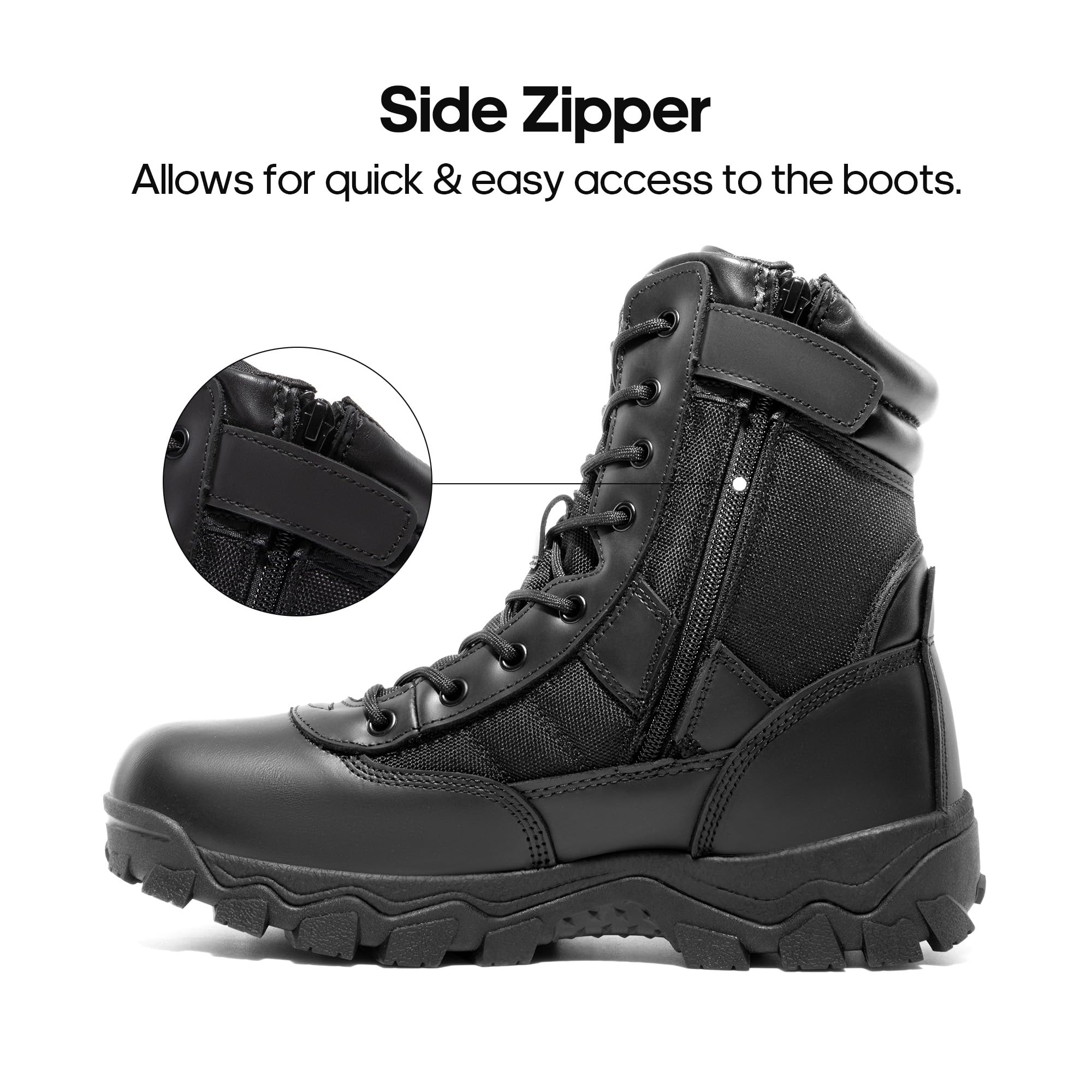 NORTIV 8 Men's Tactical Military Work Boots Side Zipper Outdoor Motorcycle Combat Boots 8 Inches 2.0 Trooper-pro - Image 3